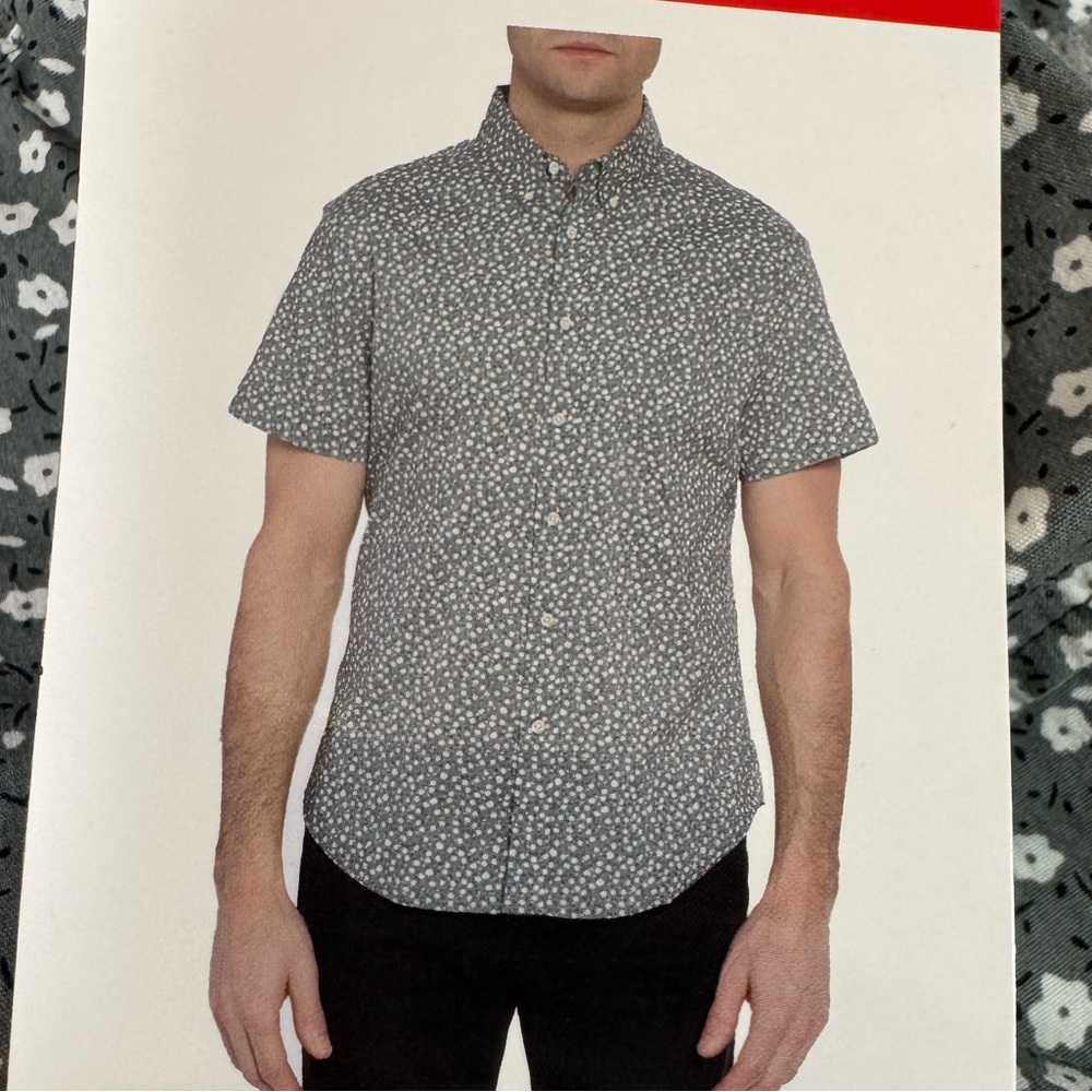 JACHS Men’s Short Sleeve Button Down Shirt Sz  M – Floral Microprint Stretch NWT